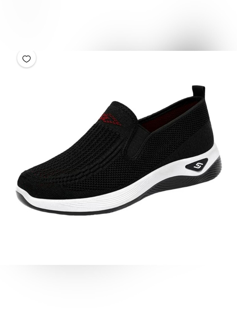 Black Slip-On Knit Walking Shoe with White Sole